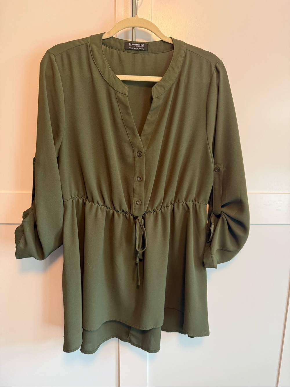BloomChic Olive Green Drawstring V-Neck Tunic